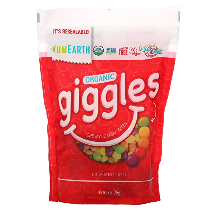  YumEarth Organic Giggles, Fruit Flavored Candy, 5 oz, Allergy Friendly, Gluten Free, Non-GMO, Vegan, No Artificial Flavors or Dyes (Pack of 1)  - 810165019454