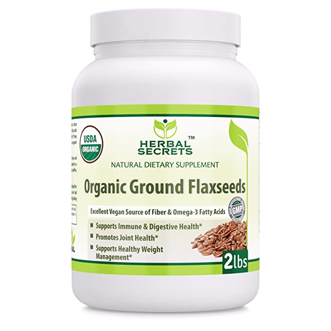  Herbal Secrets USDA Certified Organic Ground Flaxseed 2 Lbs (Non-GMO) - Excellent Vegan Source of Fiber & Omega -3 Fatty Acids - Promotes Joint Health,Supports Healthy Weight Management*  - 810180027816