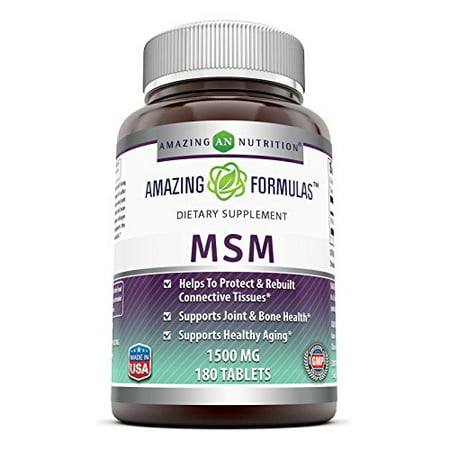 Amazing Formulas MSM 1500mg 180 Tablets - Helps to protect & Rebuilt connective tissues supports joint & bone health and healthy aging - 810180028660
