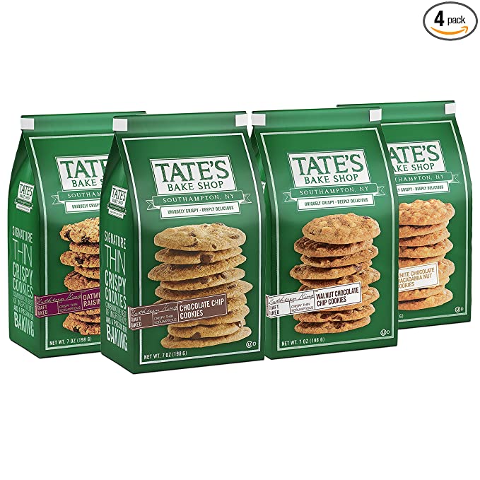  Tate's Bake Shop Cookies Variety Pack, Oatmeal Raisin Cookies, Chocolate Chip Cookies, White Chocolate Macadamia Nut Cookies & Chocolate Chip Walnut Cookies, 4 - 7 oz Bags - 810291002832