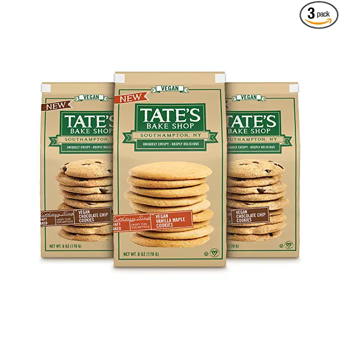  Tate's Bake Shop Vegan Cookie Variety Pack, Vegan Chocolate Chip Cookies and Vegan Vanilla Maple Cookies, 3 - 6 oz Bags - 810291007189