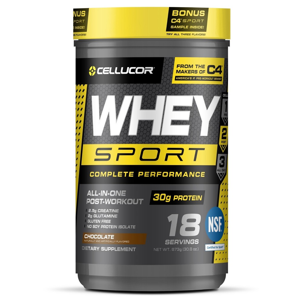 Cellucor Whey Sport Protein Powder Chocolate | Post Workout Recovery Drink with Whey Protein Isolate, Creatine & Glutamine | 18 Servings (B0734GQVQ7) - 810390027842