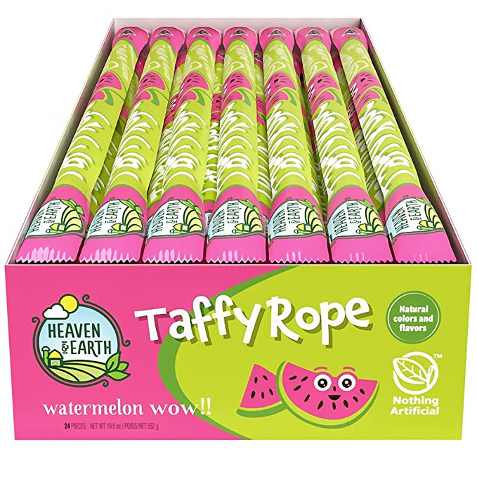  Heaven & Earth Watermelon Wow Taffy Rope 19.5oz (24 Pack) | Made with Natural Colors & Flavors, No High Fructose Corn Syrup, Gluten Free, Nothing Artificial, Kosher, Wonderfully Delicious!  - 810487007504