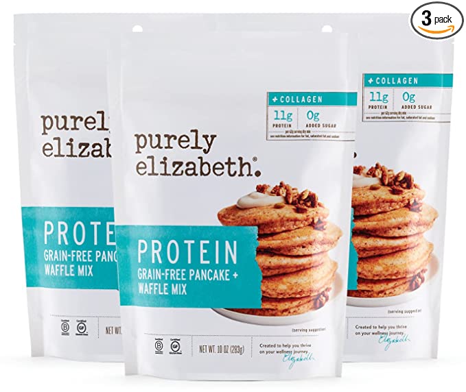  purely elizabeth Grain-Free Protein & Collagen Pancake & Waffle Mix, Chia Seeds, Flax Seeds, Gluten-Free, No Added Sugar, Non-GMO, 9.98 Ounce (Pack of 3)  - 810589031117