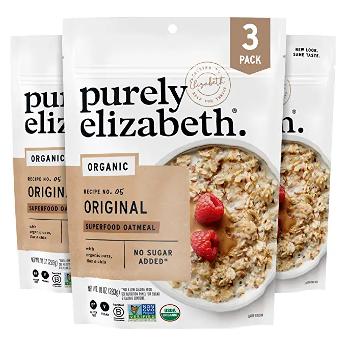  purely elizabeth Superfood Oats, Original, Amaranth, Quinoa Flakes, Flax Seeds, Chia Seeds,Gluten-Free, Non-GMO, 10oz (3 Ct.) - 810589031414