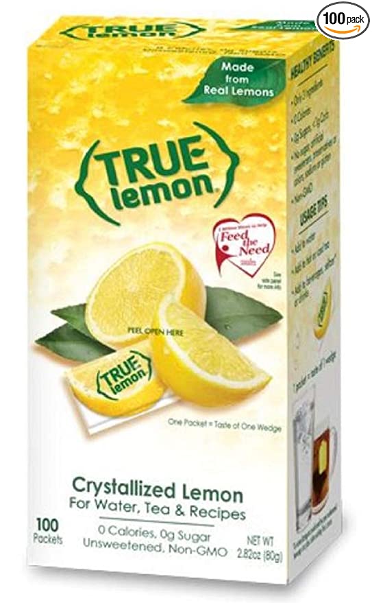  TRUE LEMON Water Enhancer, Bulk Dispenser Pack (100 Packets), 0 Calorie Drink Mix Packets For Water, Sugar Free Lemon Flavoring Powder Packets, Water Flavor Packets Made with Real Lemons  - 810979001027