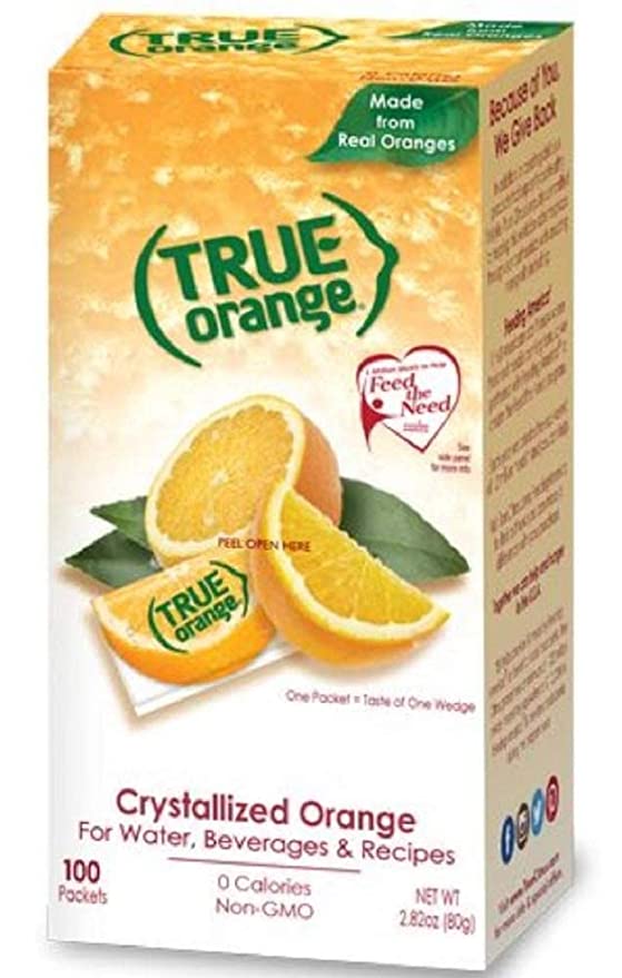  TRUE ORANGE Water Enhancer, Bulk Dispenser Pack - 100 Count (Pack of 1)| Zero Calorie Water Flavoring | For Water, Bottled Water, Iced Tea & Recipes | Water Flavor Packets Made with Real Oranges  - 810979005315