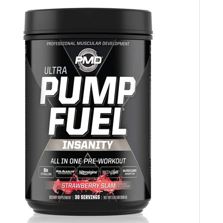 PMD Sports Ultra Pump Fuel Insanity - Pre Workout Drink Mix For Energy, Strength, Endurance, Muscle Pumps And Recovery - Complex Carbohydrates And Amino Energy - Strawberry Slam (30 Servings) - 811020910787