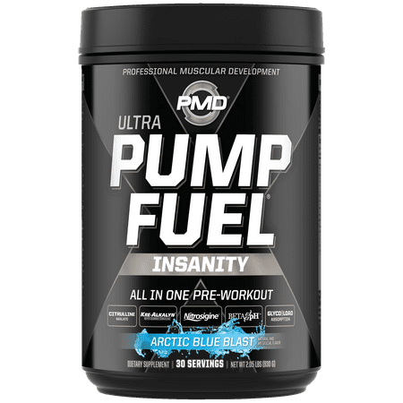 PMD Sports Ultra Pump Fuel Insanity - Pre Workout Drink Mix For Energy Strength Endurance Muscle Pumps And Recovery - Complex Carbohydrates And Amino Energy - Arctic Blue Blast (30 Servings) - 811020910794