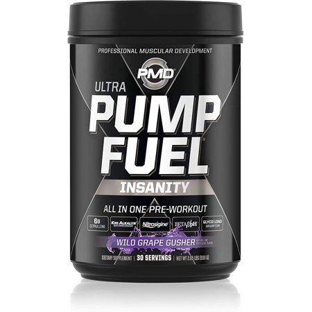 PMD Sports Ultra Pump Fuel Insanity - Pre Workout Drink Mix For Energy, Strength, Endurance, Muscle Pumps And Recovery - Complex Carbohydrates And Amino Energy - Wild Grape Gusher (30 Servings) - 811020910800