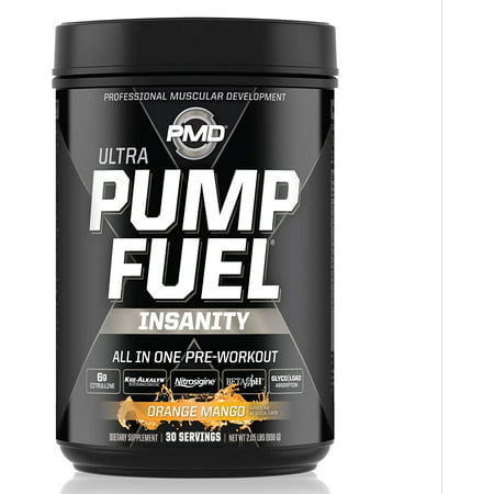 PMD Sports Ultra Pump Fuel Insanity - Pre Workout Drink Mix For Energy, Strength, Endurance, Muscle Pumps And Recovery - Complex Carbohydrates And Amino Energy - Tropical Orange Mango (30 Servings) - 811020910824