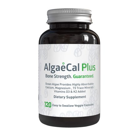 AlgaeCal Plus – Plant-Based Calcium Supplement with Magnesium, Boron, Vitamin K2 + D3 Increase Bone Strength All Natural Ingredients Highly Absorbable 120 Veggie Capsules per Bottle (1 Pack) - 811173231166