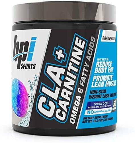 BPI Sports CLA + Carnitine – Conjugated Linoleic Acid – Weight Loss Formula – Metabolism Performance Lean Muscle – Caffeine Free – For Men & Women – Snow Cone – 50 servings – 12.34 oz. - 811213026660