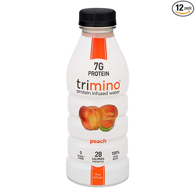  Trimino Protein Infused Water, Peach, 16 Ounce (Pack of 12)  - 811492020076