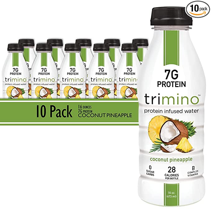  trimino Protein Infused Water, Coconut Pineapple, 7g Whey Protein, 28 Calories, Gluten Free, Sugar Free, Lactose Free, No Preservatives (16 oz., 10 Pack)  - 811492020403