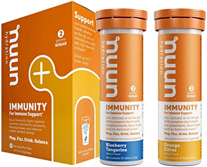 Nuun Immunity: Antioxidant Immune Support Hydration Supplement with Vitamin C Zinc Turmeric Elderberry Ginger Echinacea and Electrolytes. Blueberry Tangerine+Orange Citrus 2 tubes (20 servings) - 811660022147