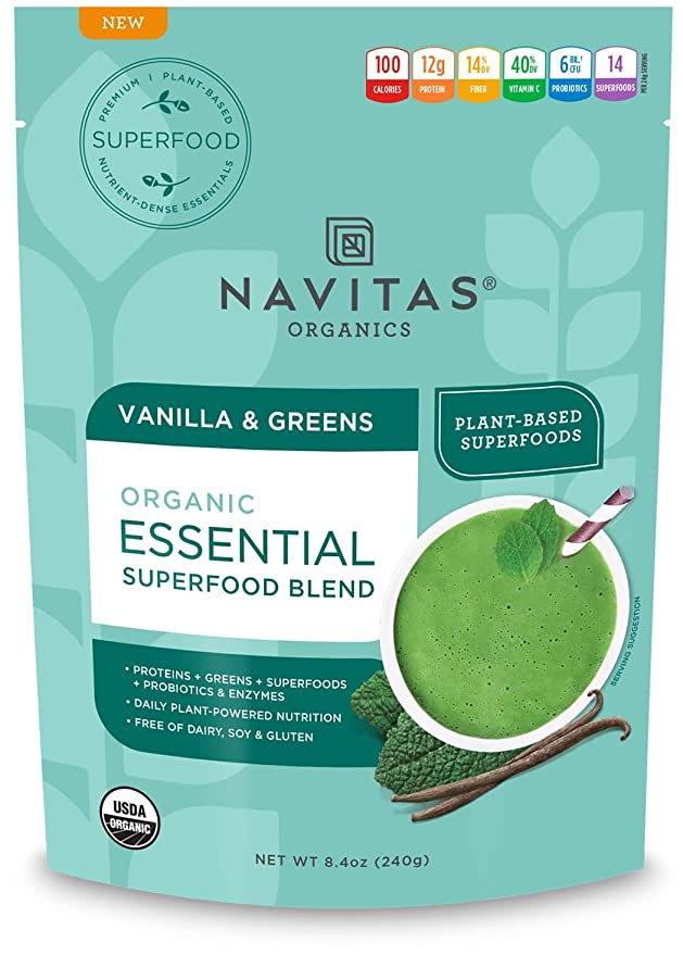  Navitas Organics Essential Superfood Protein Blend, Vanilla & Greens, 8.4oz. Bag,10 Servings — Organic, Non-GMO, Gluten-Free, Plant-Based Protein  - 811961020996