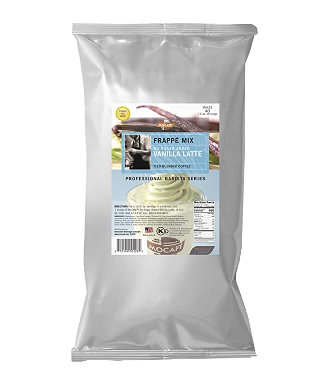 MOCAFE Frappe Vanilla Latte Reduced Sugar Added Ice Blended Coffee, 3-Pound Bag Instant Frappe Mix, Coffee House Style Blended Drink Used in Coffee Shops - 812169001282