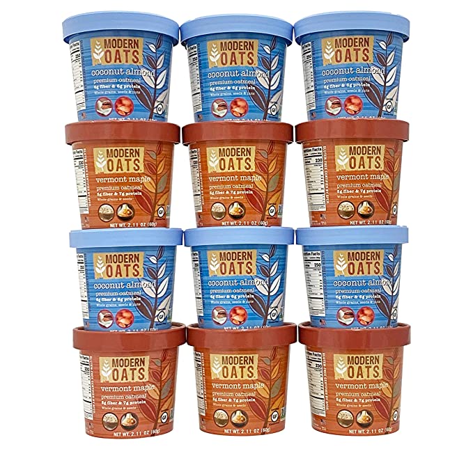Modern Oats Oatmeal Cups Variety Pack, Coconut Almond & Vermont Maple, 12Count - 812169006201
