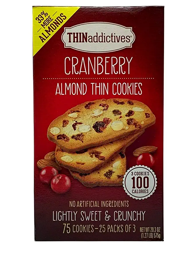  Thin Addictives Cranberry Almond Thin Cookies (33% More Almonds) 2 bxs. x 1.27 lbs (Pack of 2)  - 812240004782