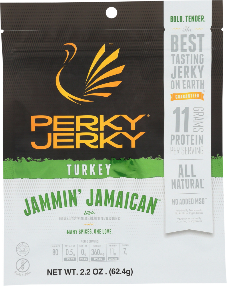 PERKY JERKY: Jerky Turkey Jamaican Style, 2.2 oz - 0812353020006