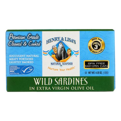Henry And Lisa's Natural Seafood Wild Sardines In Extra Virgin Olive Oil - Case Of 12 - 4.25 Oz. - 812410000583