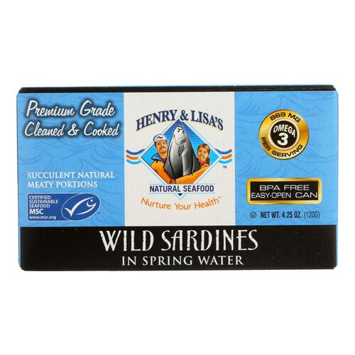 HENRY & LISA’S: Natural Seafood Wild Sardines in Spring Water, 4.25 oz - 0812410000590