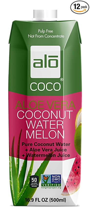  ALO COCO Aloe Vera Coconut Water, Watermelon | 16.9 fl oz, Pack of 12 | Plant-Based Drink Pure Coconut Water + Aloe Vera  - 812475013085