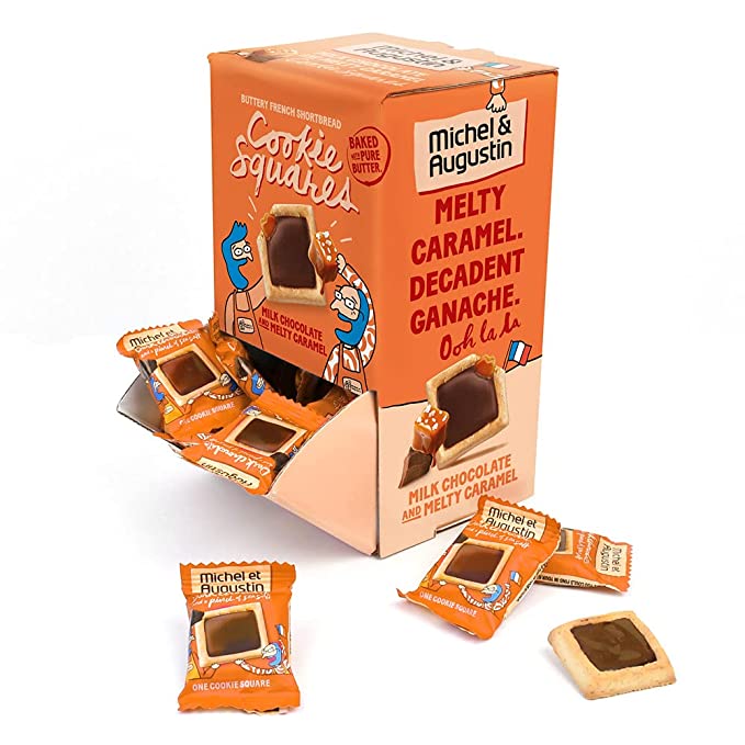  Michel et Augustin Gourmet Cookie Squares Changemaker Box | Milk Chocolate & Melty Caramel Butter Cookies | Gravity Box - Individually Wrapped European Cookies | 40 French Shortbread Cookies | Kosher  - 812668021590