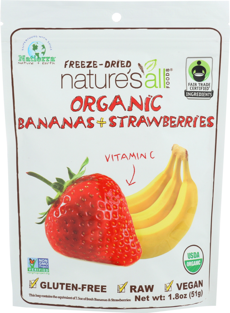 NATURE’S ALL: Organic Freeze Dried Bananas + Strawberries, 1.8 oz - 0812907011108