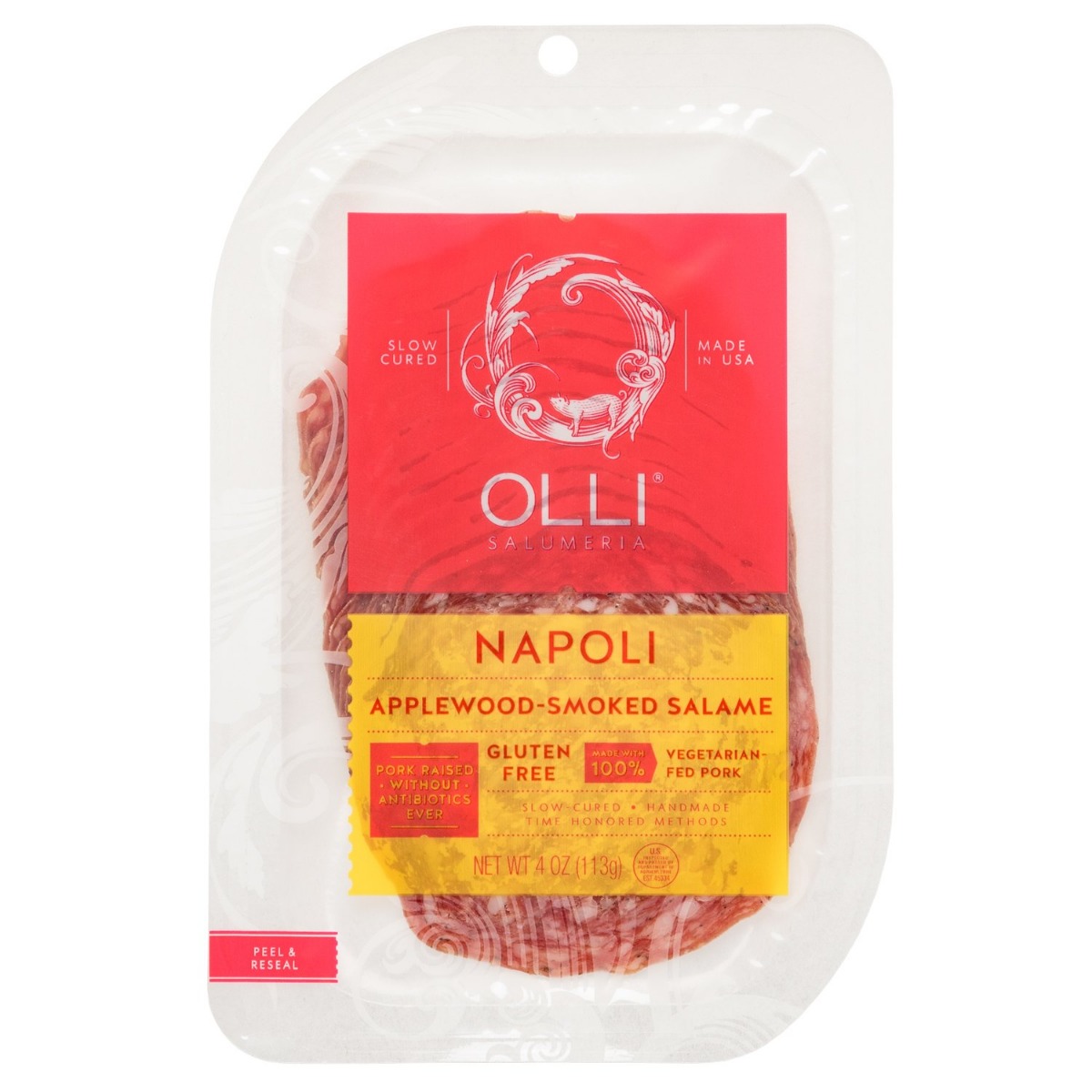 OLLI SALUMERIA: Napoli Applewood-Smoked Salame Pre-Sliced, 4 oz - 0813039020082
