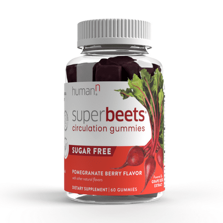 HumanN SuperBeets Sugar-Free Nitric Oxide Circulation Gummies - Daily Blood Pressure Support for Heart Health - Grape Seed Extract & Non-GMO Beet Energy Gummies - Pomegranate Berry Flavor 60 Count - 813188020964