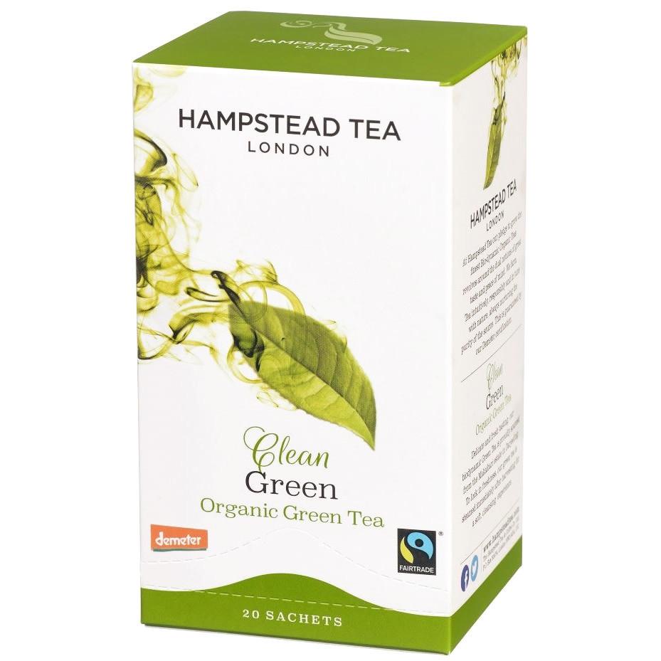 HAMPSTEAD TEA: Organic Fairtrade Clean Green Tea, 20 bg - 0813427000726