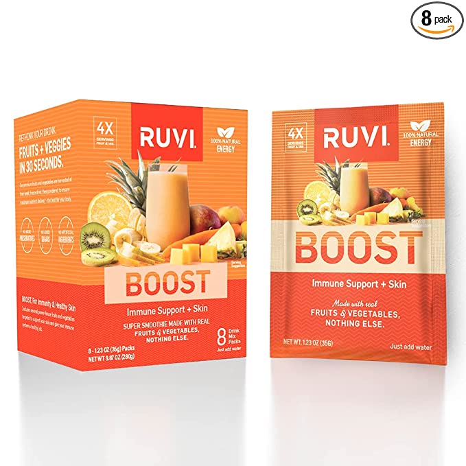 Ruvi Immune Boosting Smoothies | Fruit and Vegetable Drink Mix | Freeze-Dried Juice Powder | Delicious Flavor Variety Packs | On-the-Go Healthy Snack | Clean-Ingredients | Vegan | Gluten-Free & Non-GMO | No Additives - 813546024337