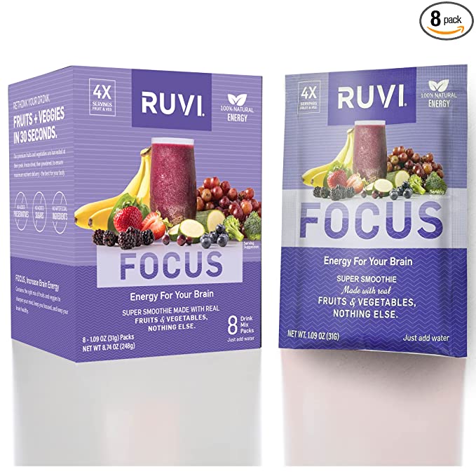  Ruvi Brain Powering Smoothies | Fruit and Vegetable Drink Mix | Freeze-Dried Juice Powder | Delicious Flavor Variety Packs | On-the-Go Healthy Snack | Clean-Ingredients | Vegan | Gluten-Free & Non-GMO | No Additives  - 813546024351