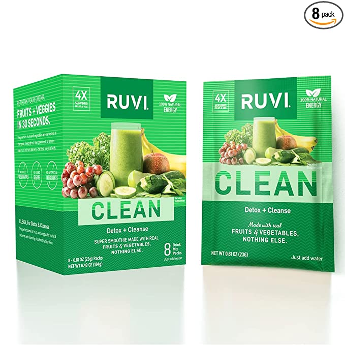 Ruvi Natural Detox and Cleanse Smoothies | Delicious Fruit and Vegetable Drink Mix | Freeze-Dried Green Juice Powder | Flavor Variety Packs | On-the-Go Healthy Snack | Clean-Ingredients | Vegan | Gluten-Free & Non-GMO | No Additives - 813546024368