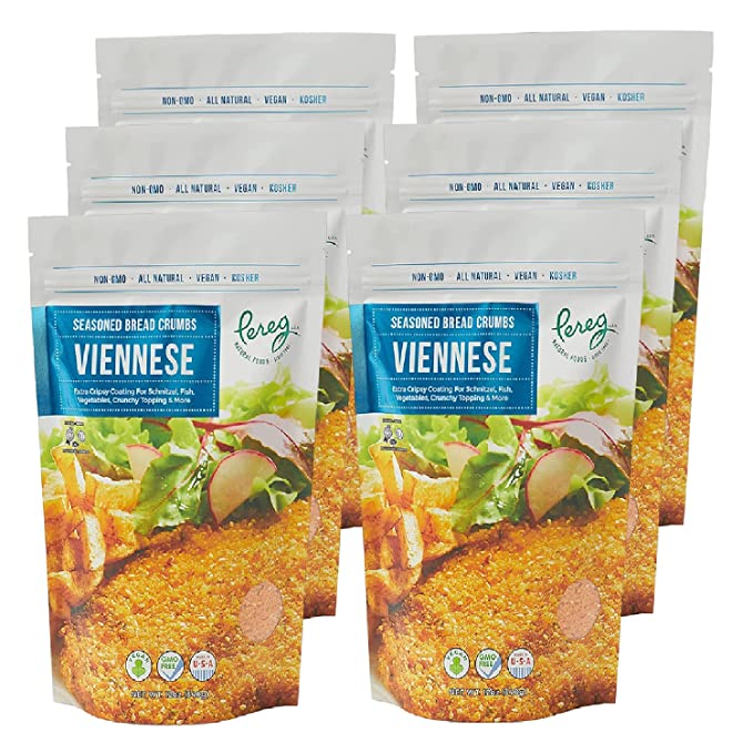  Pereg Bread Crumbs Viennese (12 Oz x 6 Pack) - Crispy Crunchy Breadcrumbs for Coating & Stuffing - Coat Schnitzel, Vegetables, Fish, Meatballs - Kosher Certified - Resealable Packaging  - 813568007004
