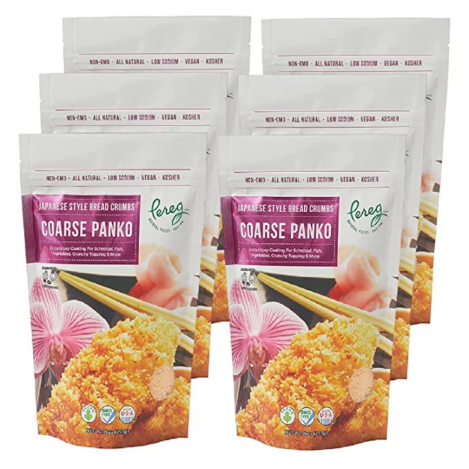  Pereg Coarse Japanese Panko Bread Crumbs (9 Oz x 6 Pack) – Breadcrumbs with Coarse Crispy Texture - for Crunchy Coating & Stuffing - Schnitzel, Vegetables, Seafood, Chicken, Meatballs  - 813568007011