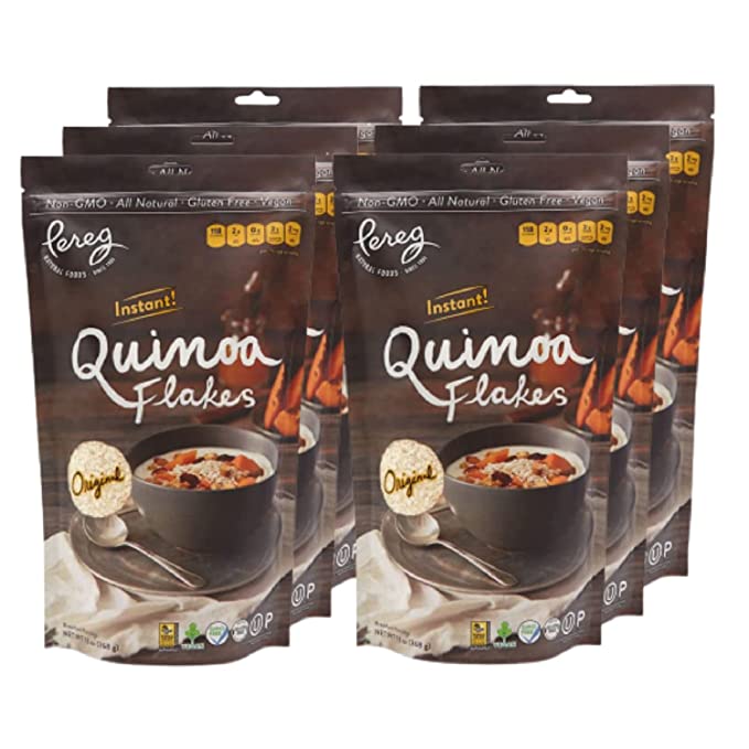  Pereg Natural's Quinoa Flakes (13 Oz X 6 Pack), Whole Grain Cereal, Instant Warm Breakfast, Pre-washed and Non-GMO, Ready to Cook, Ancient Nutrition Superfood, Vegan & Gluten-free, Kosher Certified  - 813568007097