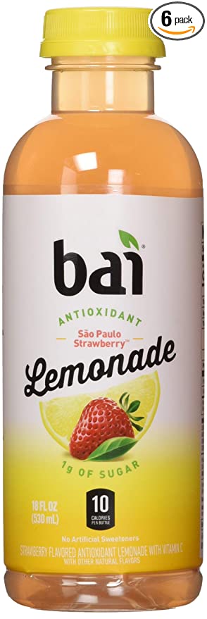 Bai Flavored Water, São Paulo Strawberry Lemonade, Antioxidant Infused Drinks, 18 Fluid Ounce Bottle, 6 count - 813694023831
