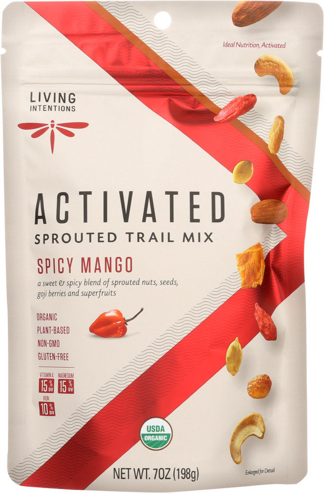 LIVING INTENTIONS: Spicy Mango Sprouted Trail Mix, 7 oz - 0813700020151