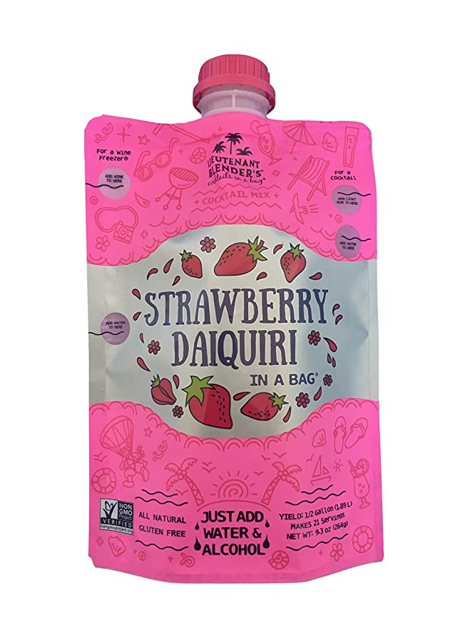  Lt. Blender's Strawberry Daiquiri in a Bag – Strawberry Daiquiri Mix - Each Bag Makes 1/2 Gallon - Non-GMO – No Daiquiri Machine Needed - Make a Cocktail, Wine Slushie or Mocktail - (Pack of 3)  - 813782011283
