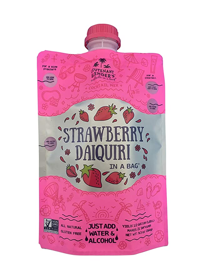 Lt. Blender's Strawberry Daiquiri in a Bag – Strawberry Daiquiri Mix - Each Bag Makes 1/2 Gallon - Non-GMO – No Daiquiri Machine Needed - Make a Cocktail, Wine Slushie or Mocktail - (Pack of 3) - 813782011283