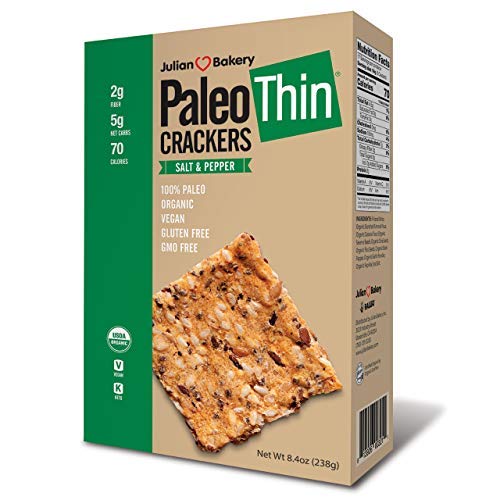  Julian Bakery Paleo Thin Crackers | Salt & Pepper | USDA Organic | Gluten-Free | Grain-Free | GMO Free | Low Carb | 1 Pack - 813926003211