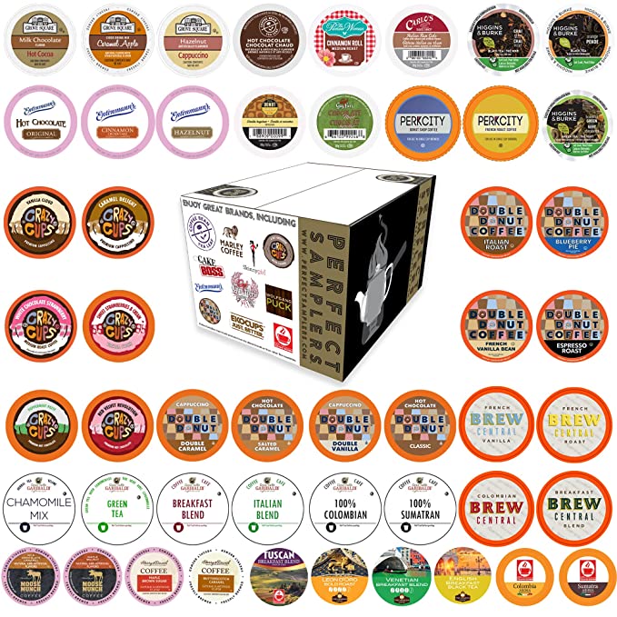 Perfect Samplers Coffee, Tea, Cider, Cappuccino & Hot Chocolate Single Serve Cups for Keurig K Cup Brewers Sampler, 50 Count - 813957023530