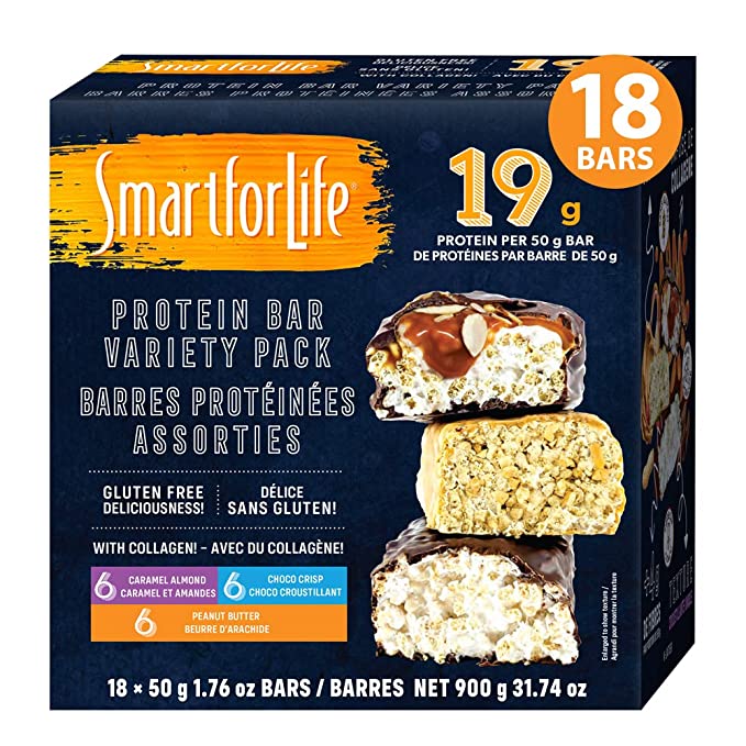  Smart for Life – High Protein, Low Sugar Bar Variety Pack, Gluten Free – Caramel Almond, Chocolate & Peanut Butter Chocolate – Crunchy Meal Replacement Bars – Works with Cookie Diet – Non-GMO - 18 Ct  - 814032013934