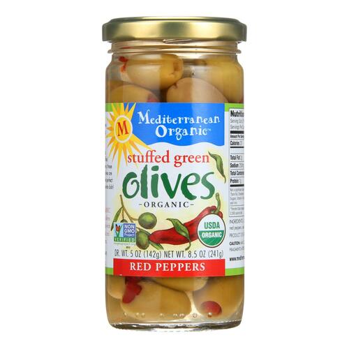 Mediterranean Organic Organic Stuffed Green Olives Red Peppers - Case Of 12 - 8.5 Oz - 814985000227
