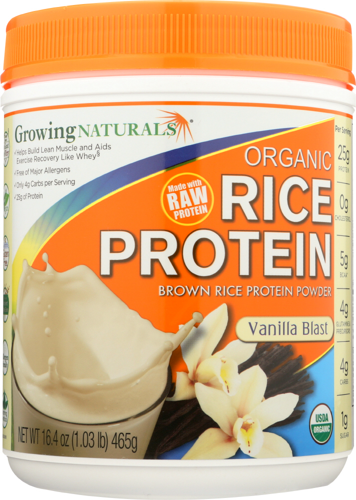 Growing Naturals Organic Raw Rice Protein - Vanilla Blast - 16.4 Oz - 0815211010195