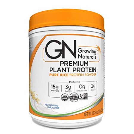 Growing Naturals Organic Premium Plant Based Protein, Pure Rice Protein Powder Original Non-GMO, Vegan, Gluten-Free, Keto Friendly, Shelf-Stable 1LB - 815211011345
