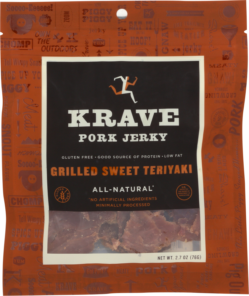 Krave Pork Jerky - Grilled Sweet Teriyaki - Case Of 8 - 2.7 Oz - 815296020836